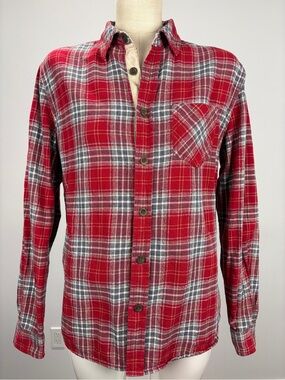 Roots Canada Red Plaid Flannel Shirt Long Sleeve Button Down Cotton Mens S